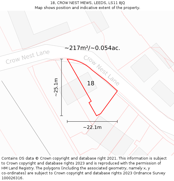 18, CROW NEST MEWS, LEEDS, LS11 8JQ: Plot and title map