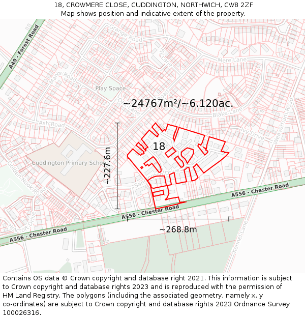18, CROWMERE CLOSE, CUDDINGTON, NORTHWICH, CW8 2ZF: Plot and title map