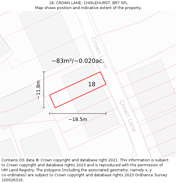18, CROWN LANE, CHISLEHURST, BR7 5PL: Plot and title map