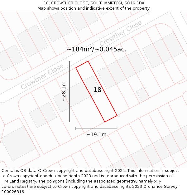 18, CROWTHER CLOSE, SOUTHAMPTON, SO19 1BX: Plot and title map