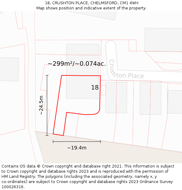 18, CRUSHTON PLACE, CHELMSFORD, CM1 4WH: Plot and title map