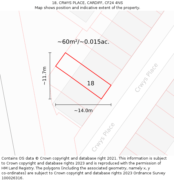 18, CRWYS PLACE, CARDIFF, CF24 4NS: Plot and title map