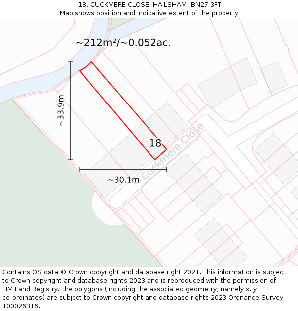 18, CUCKMERE CLOSE, HAILSHAM, BN27 3FT: Plot and title map