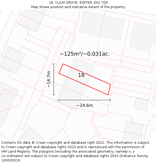 18, CULM GROVE, EXETER, EX2 7QX: Plot and title map