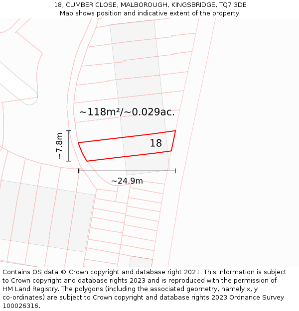 18, CUMBER CLOSE, MALBOROUGH, KINGSBRIDGE, TQ7 3DE: Plot and title map