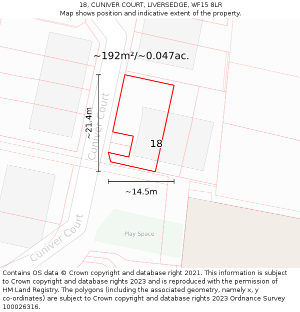 18, CUNIVER COURT, LIVERSEDGE, WF15 8LR: Plot and title map