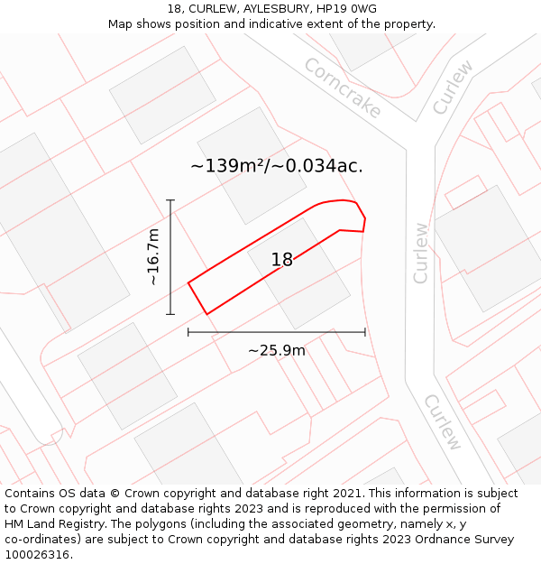 18, CURLEW, AYLESBURY, HP19 0WG: Plot and title map