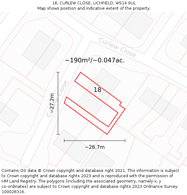 18, CURLEW CLOSE, LICHFIELD, WS14 9UL: Plot and title map
