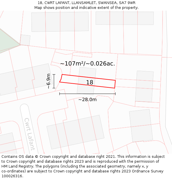 18, CWRT LAFANT, LLANSAMLET, SWANSEA, SA7 9WR: Plot and title map