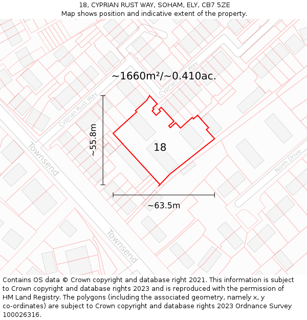 18, CYPRIAN RUST WAY, SOHAM, ELY, CB7 5ZE: Plot and title map