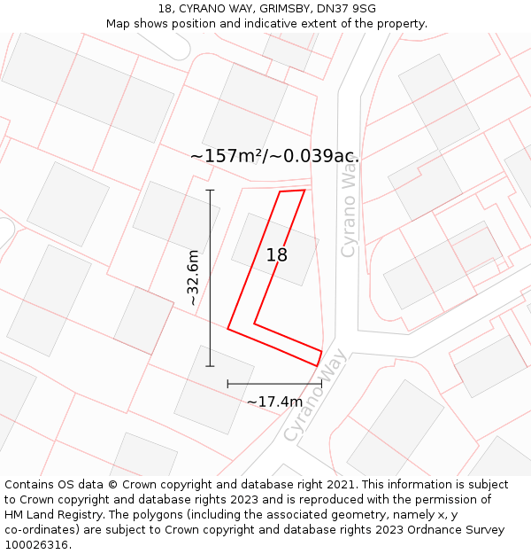 18, CYRANO WAY, GRIMSBY, DN37 9SG: Plot and title map