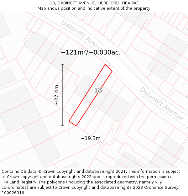 18, DABINETT AVENUE, HEREFORD, HR4 9XG: Plot and title map