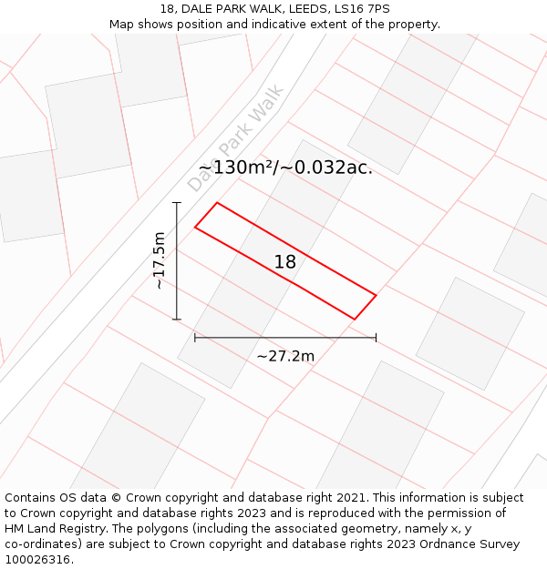 18, DALE PARK WALK, LEEDS, LS16 7PS: Plot and title map