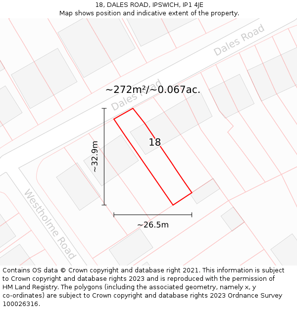 18, DALES ROAD, IPSWICH, IP1 4JE: Plot and title map