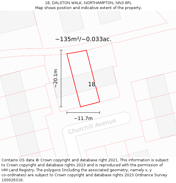 18, DALSTON WALK, NORTHAMPTON, NN3 6PL: Plot and title map