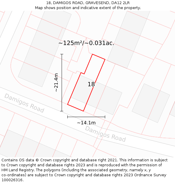 18, DAMIGOS ROAD, GRAVESEND, DA12 2LR: Plot and title map
