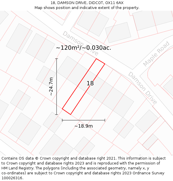 18, DAMSON DRIVE, DIDCOT, OX11 6AX: Plot and title map