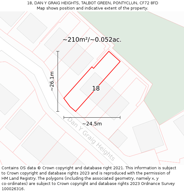 18, DAN Y GRAIG HEIGHTS, TALBOT GREEN, PONTYCLUN, CF72 8FD: Plot and title map
