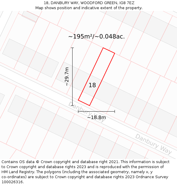 18, DANBURY WAY, WOODFORD GREEN, IG8 7EZ: Plot and title map