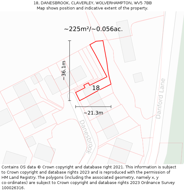 18, DANESBROOK, CLAVERLEY, WOLVERHAMPTON, WV5 7BB: Plot and title map