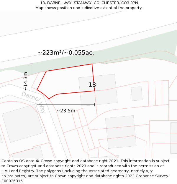18, DARNEL WAY, STANWAY, COLCHESTER, CO3 0PN: Plot and title map