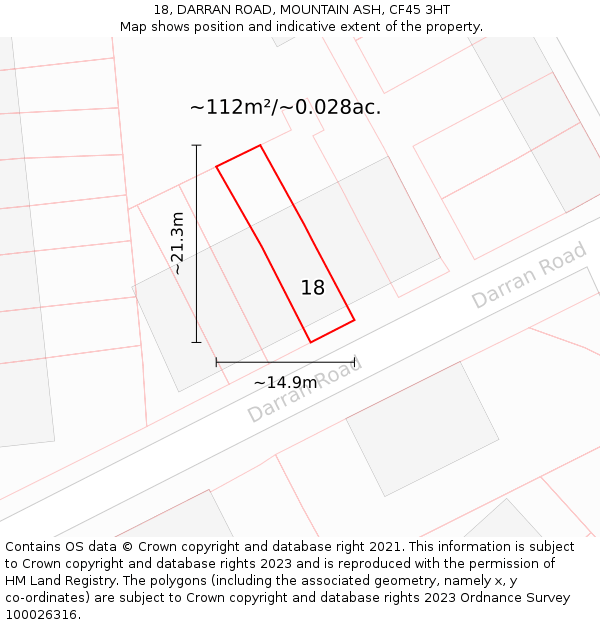 18, DARRAN ROAD, MOUNTAIN ASH, CF45 3HT: Plot and title map