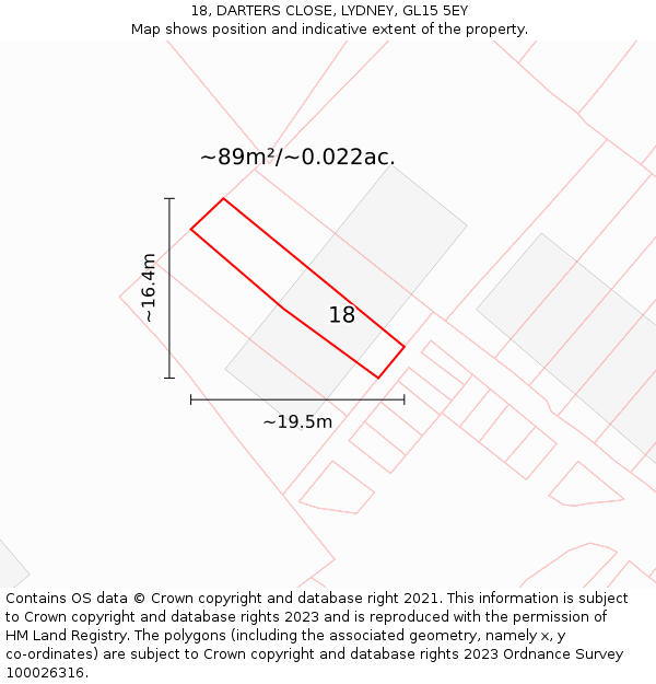 18, DARTERS CLOSE, LYDNEY, GL15 5EY: Plot and title map