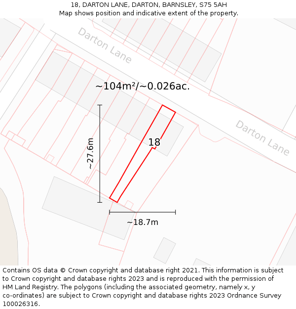 18, DARTON LANE, DARTON, BARNSLEY, S75 5AH: Plot and title map