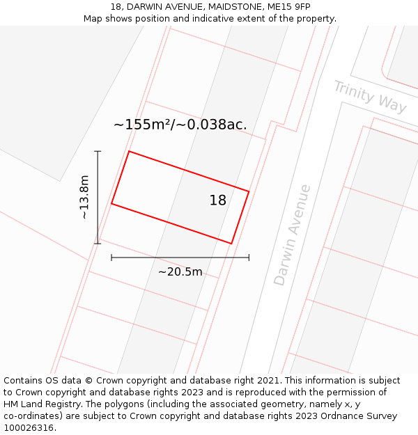 18, DARWIN AVENUE, MAIDSTONE, ME15 9FP: Plot and title map