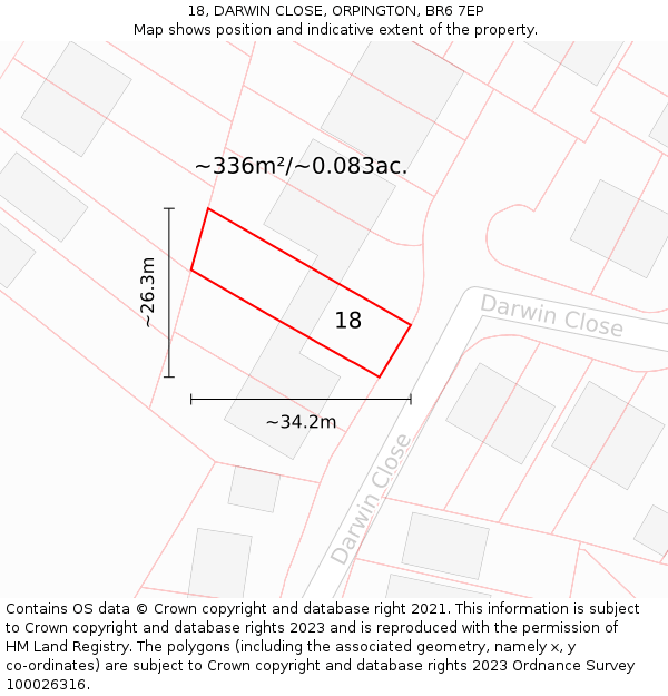 18, DARWIN CLOSE, ORPINGTON, BR6 7EP: Plot and title map