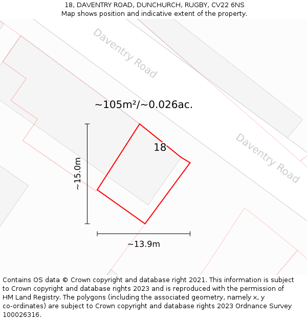18, DAVENTRY ROAD, DUNCHURCH, RUGBY, CV22 6NS: Plot and title map