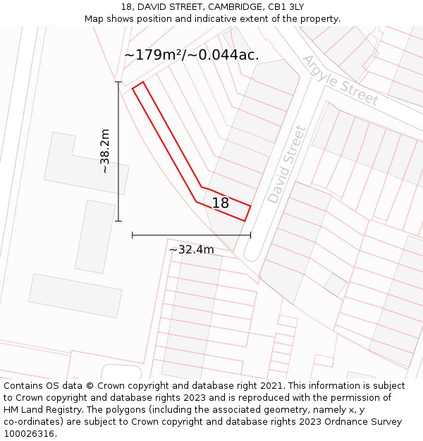18, DAVID STREET, CAMBRIDGE, CB1 3LY: Plot and title map