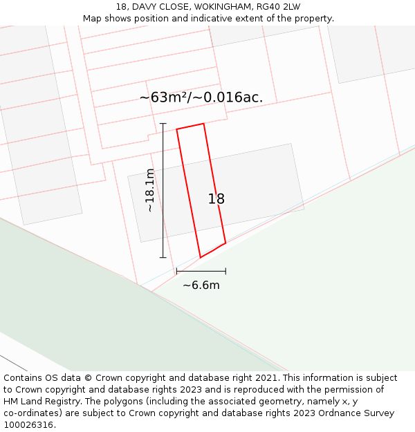 18, DAVY CLOSE, WOKINGHAM, RG40 2LW: Plot and title map