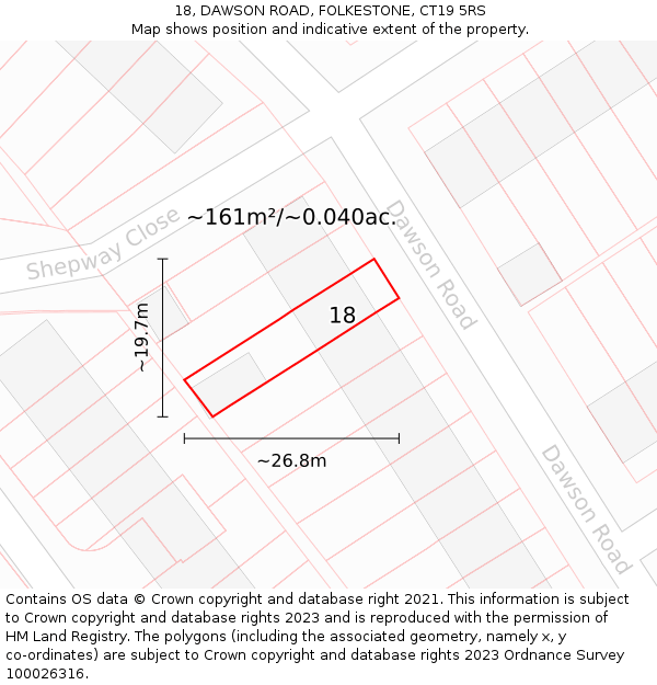 18, DAWSON ROAD, FOLKESTONE, CT19 5RS: Plot and title map