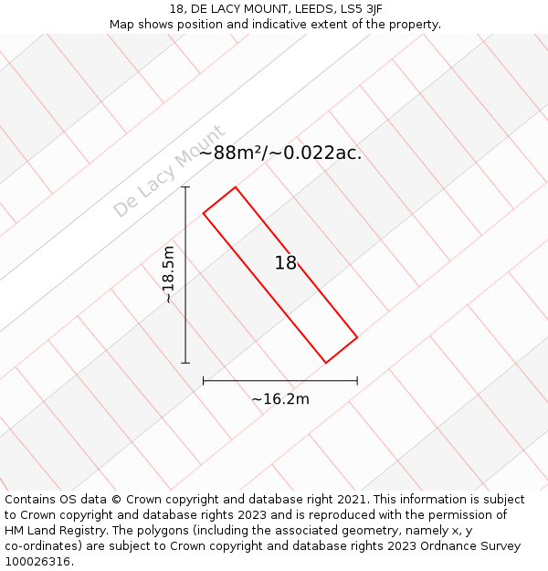 18, DE LACY MOUNT, LEEDS, LS5 3JF: Plot and title map