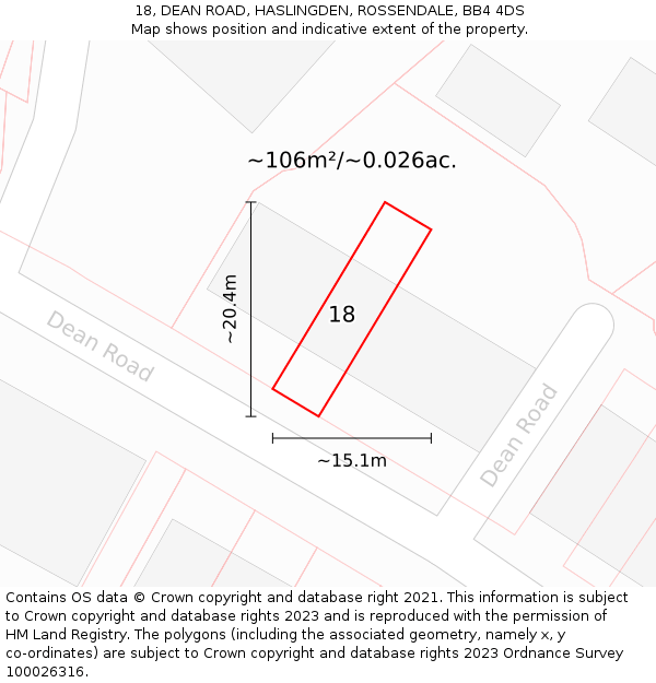 18, DEAN ROAD, HASLINGDEN, ROSSENDALE, BB4 4DS: Plot and title map