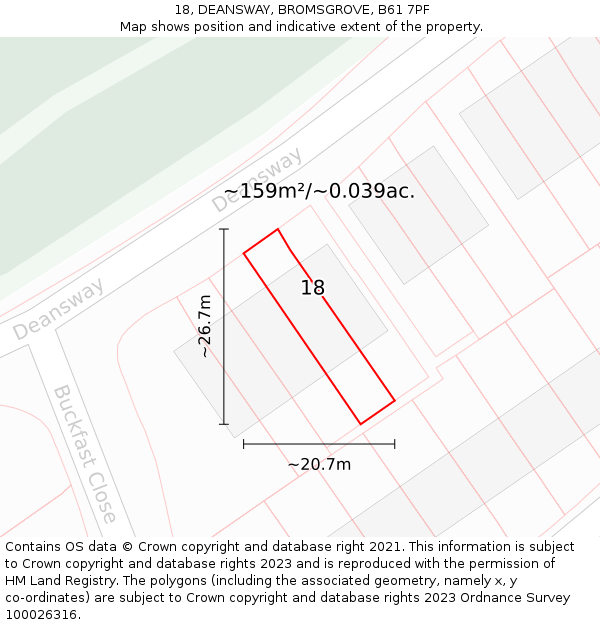 18, DEANSWAY, BROMSGROVE, B61 7PF: Plot and title map