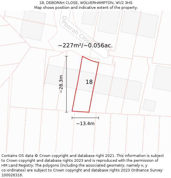 18, DEBORAH CLOSE, WOLVERHAMPTON, WV2 3HS: Plot and title map