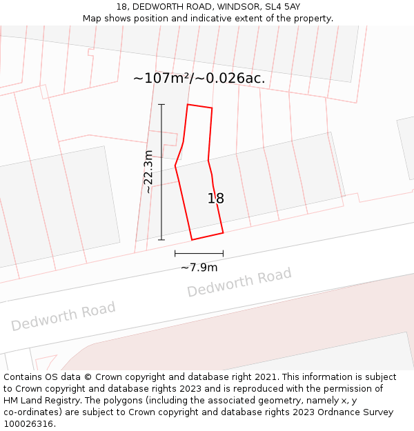 18, DEDWORTH ROAD, WINDSOR, SL4 5AY: Plot and title map