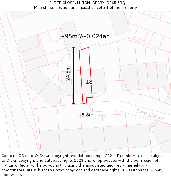 18, DEE CLOSE, HILTON, DERBY, DE65 5BQ: Plot and title map