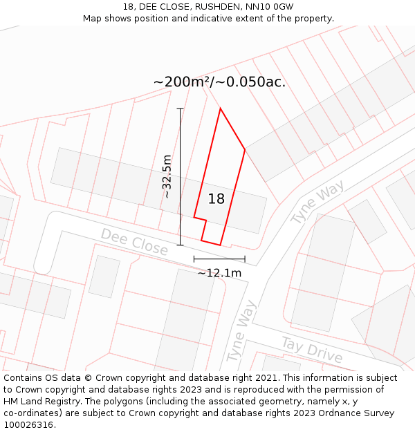 18, DEE CLOSE, RUSHDEN, NN10 0GW: Plot and title map