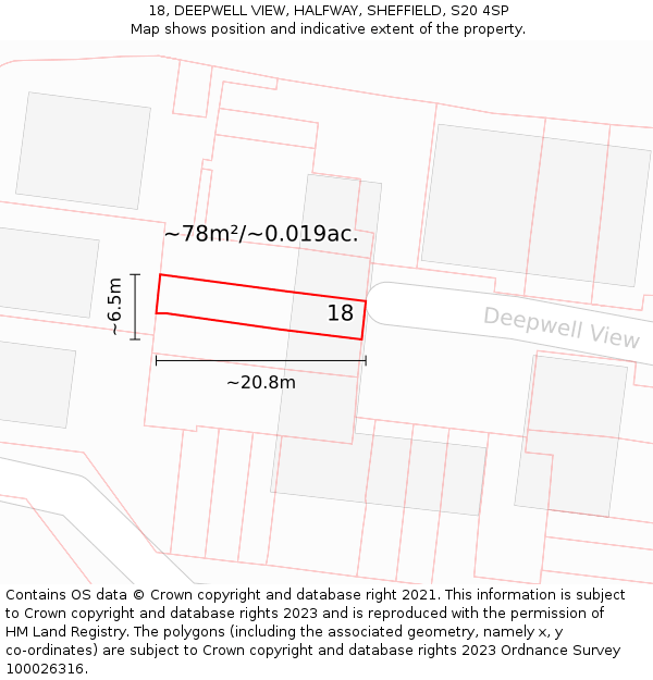18, DEEPWELL VIEW, HALFWAY, SHEFFIELD, S20 4SP: Plot and title map