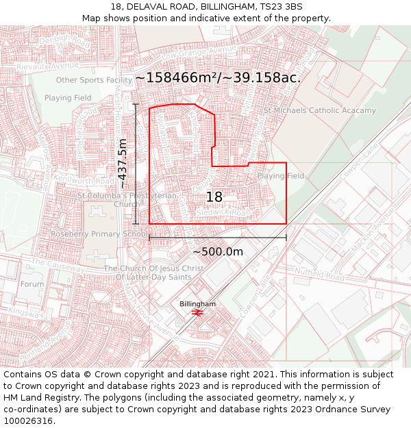18, DELAVAL ROAD, BILLINGHAM, TS23 3BS: Plot and title map