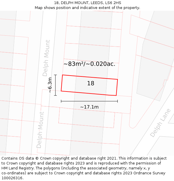 18, DELPH MOUNT, LEEDS, LS6 2HS: Plot and title map