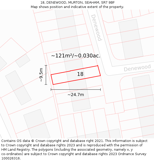 18, DENEWOOD, MURTON, SEAHAM, SR7 9BF: Plot and title map
