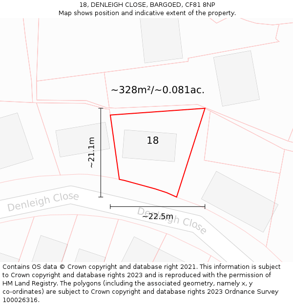 18, DENLEIGH CLOSE, BARGOED, CF81 8NP: Plot and title map