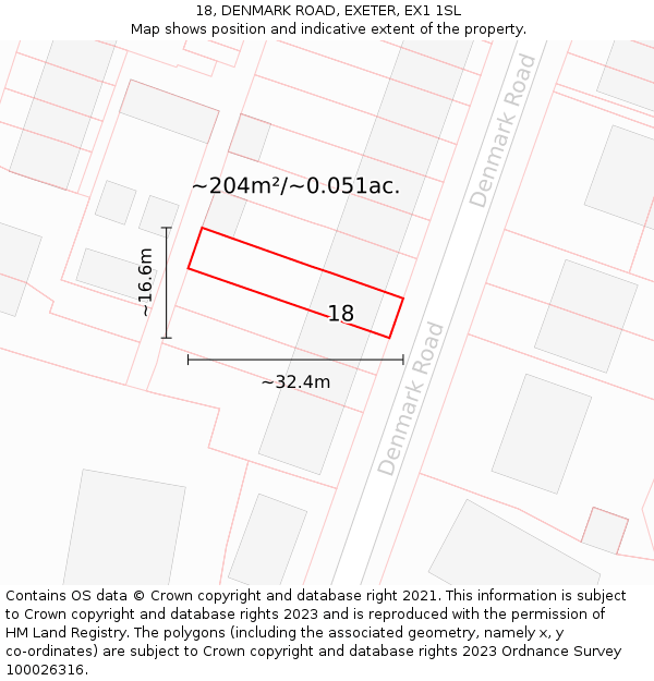 18, DENMARK ROAD, EXETER, EX1 1SL: Plot and title map