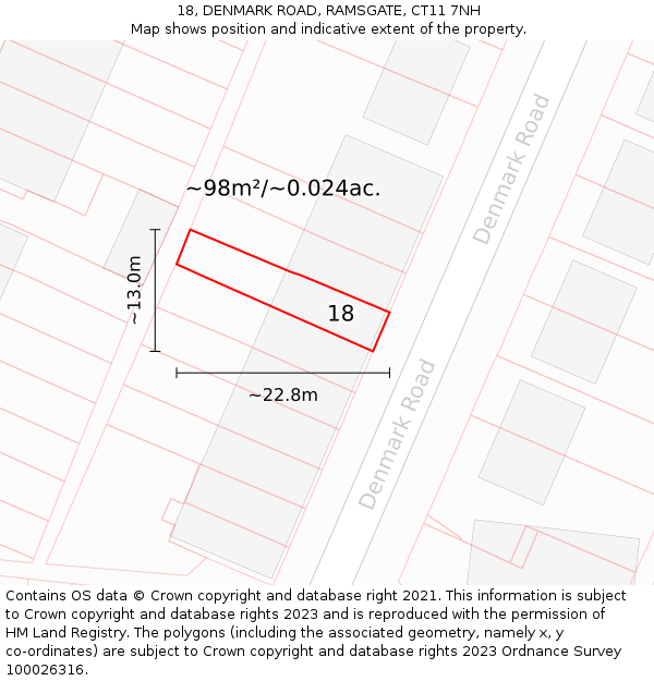 18, DENMARK ROAD, RAMSGATE, CT11 7NH: Plot and title map