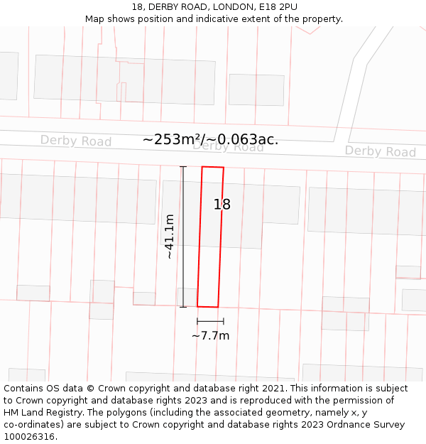 18, DERBY ROAD, LONDON, E18 2PU: Plot and title map