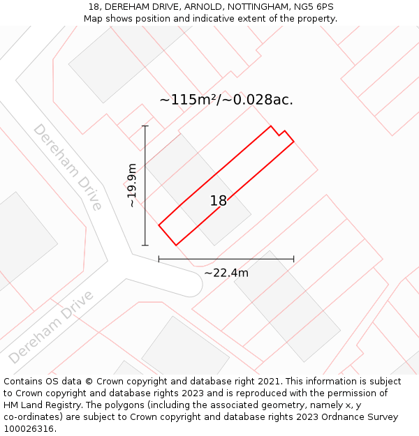 18, DEREHAM DRIVE, ARNOLD, NOTTINGHAM, NG5 6PS: Plot and title map